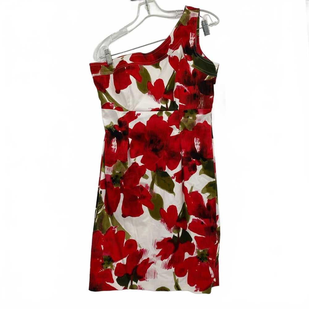 Evan Picone Red White Floral One Shoulder Mini Dress | Women’s Size 10